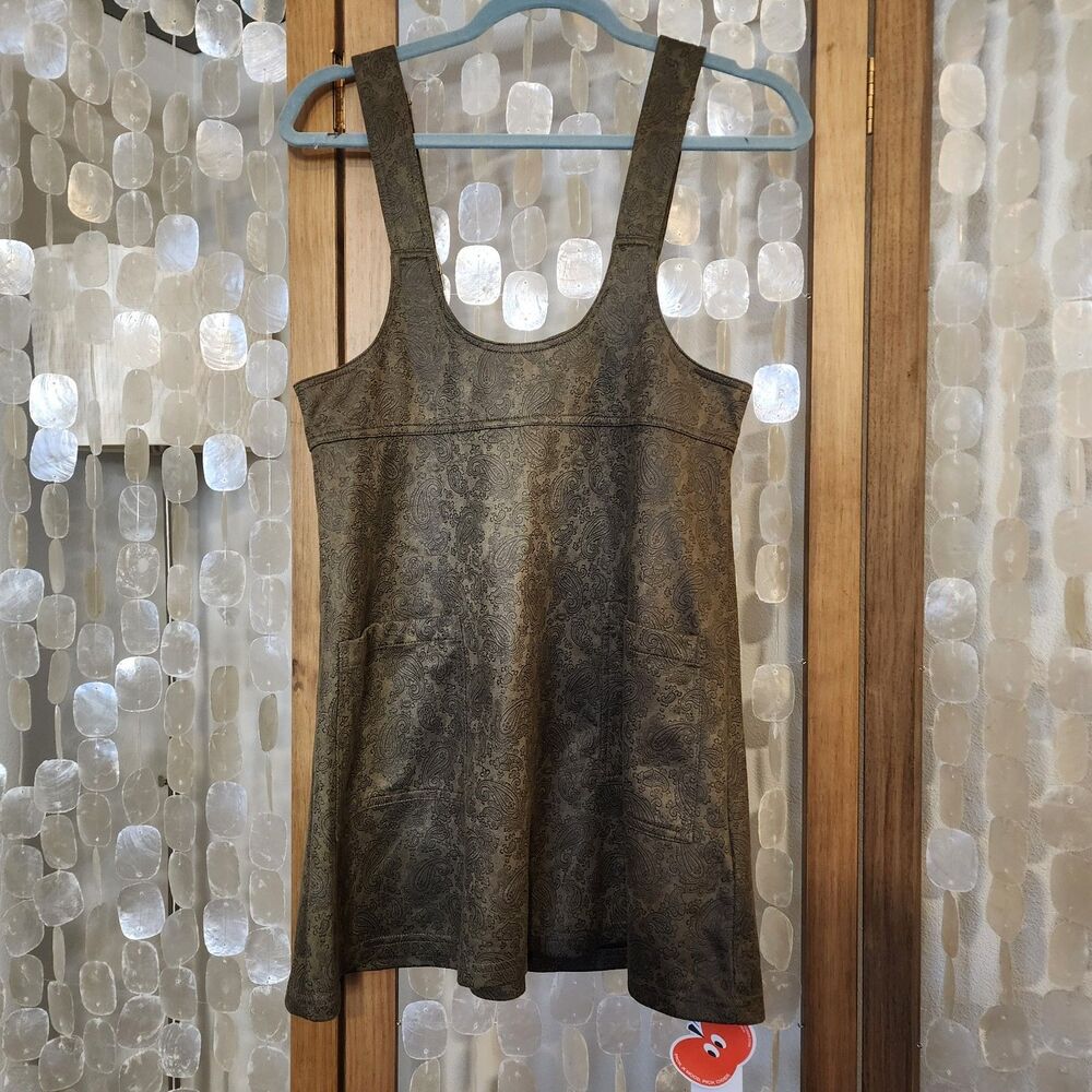 Cider Paisley Army Green Jumper Pinafore Dress Faux Suede A Line Flowy Size M